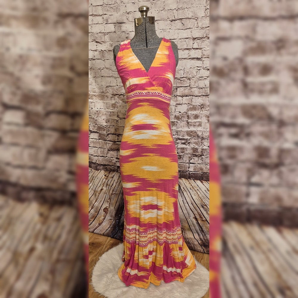 INC International Concepts Vibrant Pink and Orange Maxi Dress Small